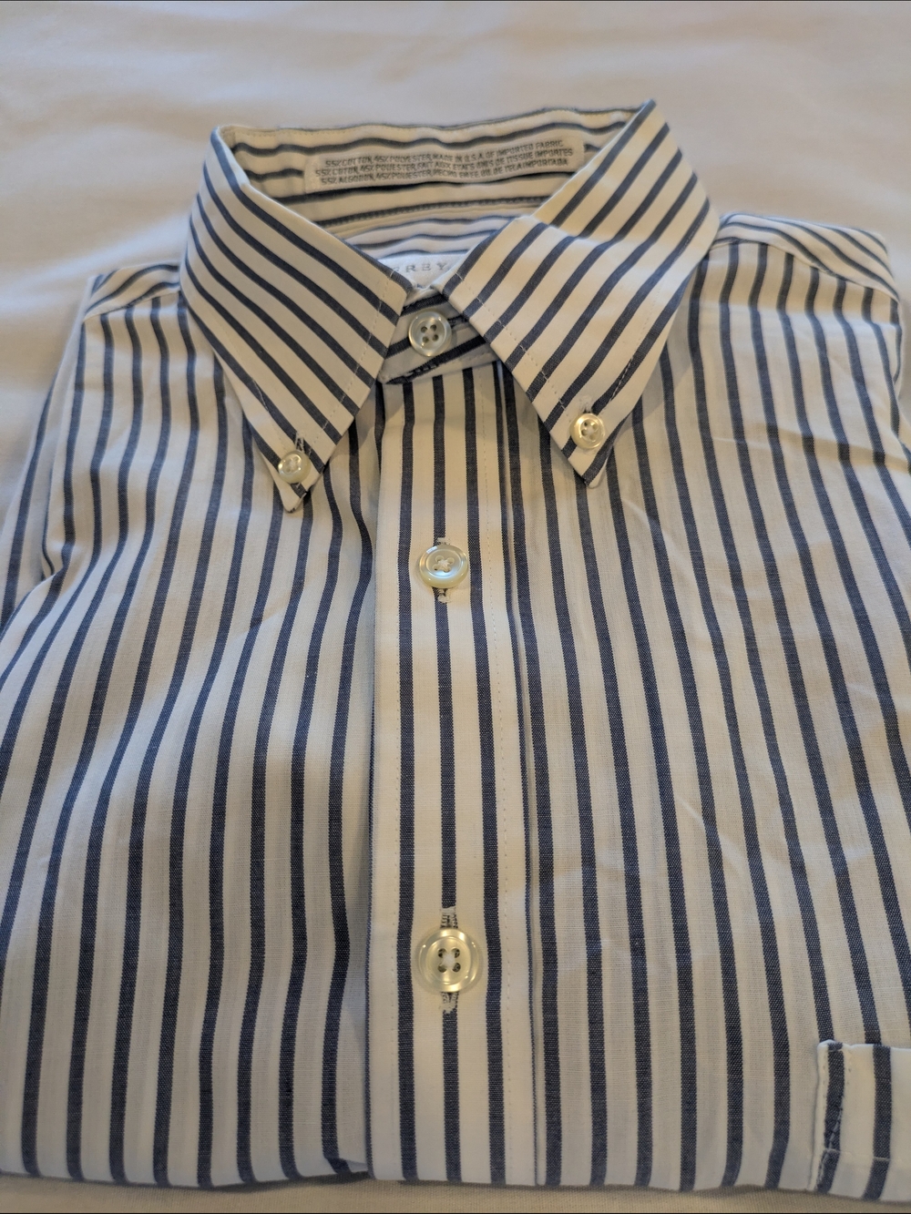 Geoffrey Beene Men's Dress Shirt White with Navy Pinstripes Size 16